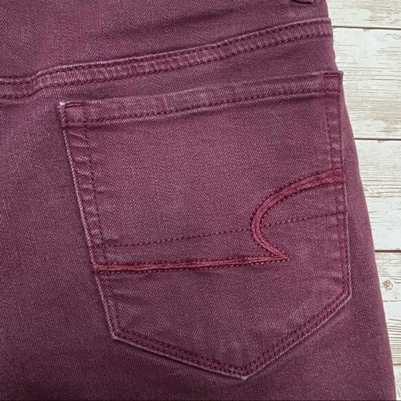 American Eagle Outfitters Hi-Rise Shortie Shorts Burgundy Denim Preppy Size 0 - Picture 5 of 10